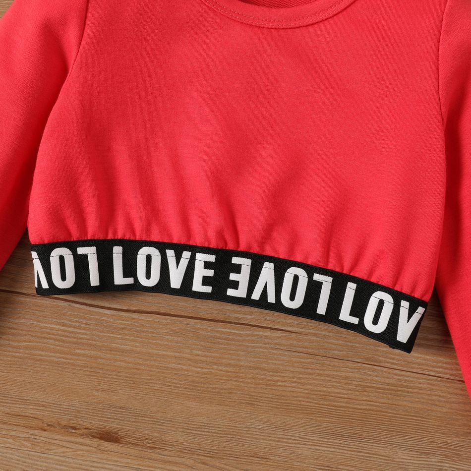 2pcs Baby Girl Letter Webbing Design Long-sleeve Crop Pullover and Sweatpants Set Watermelonred big image 5