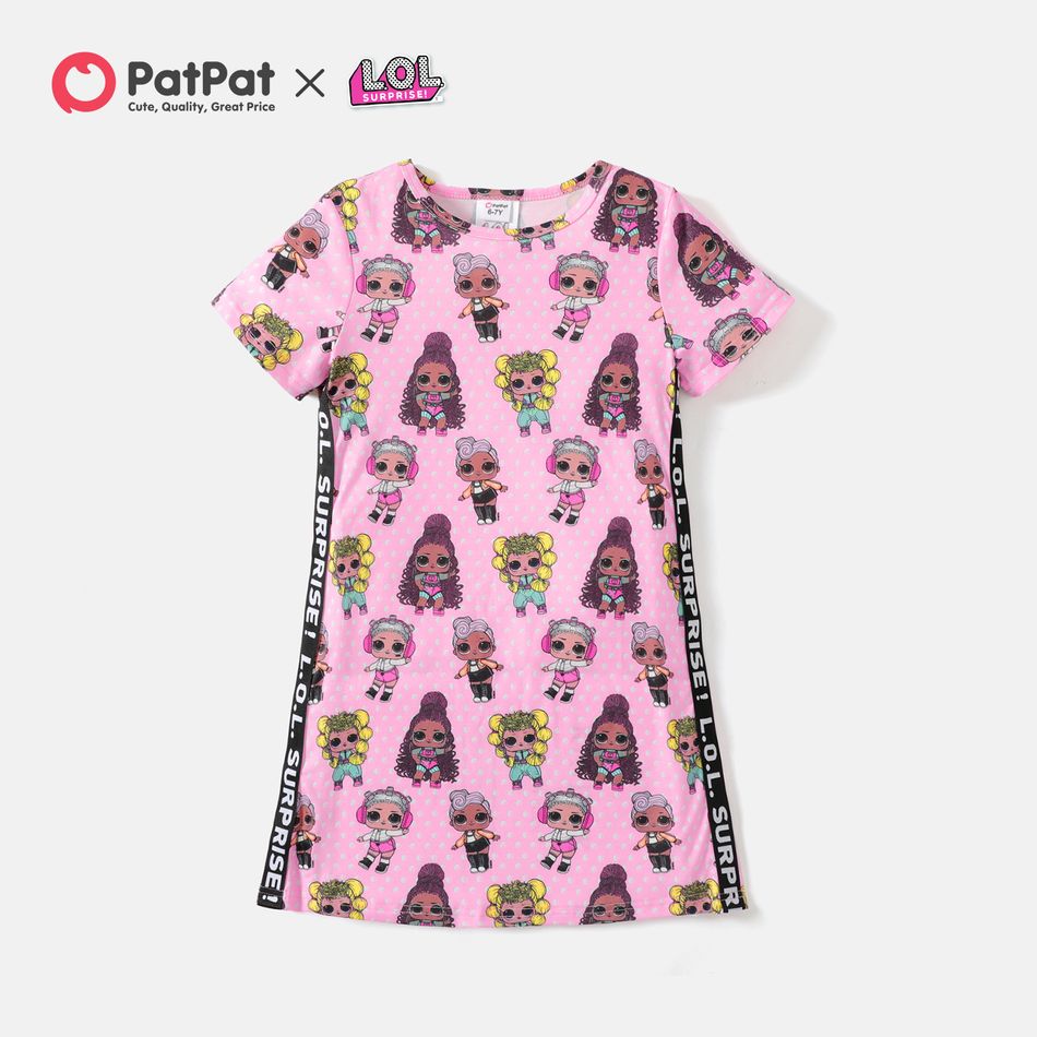 L.O.L. SURPRISE! Kid Girl Characters Allover Print Short-sleeve Dress Pink