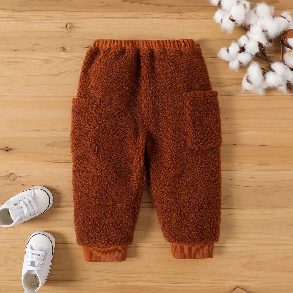 Baby Boy Solid Elastic Waist Fleece Pants Dark Brown