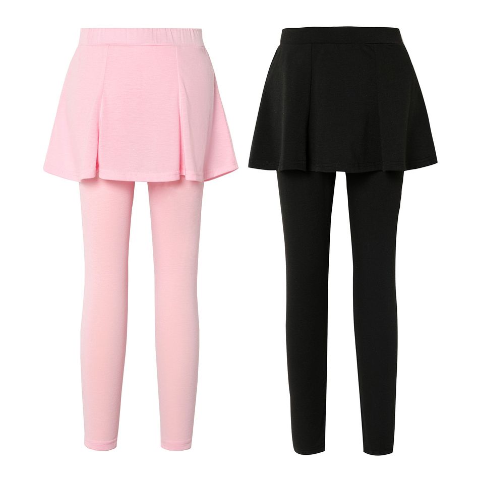 Kid Girl Faux-two Solid Color Elasticized Skirt Leggings Pink big image 2