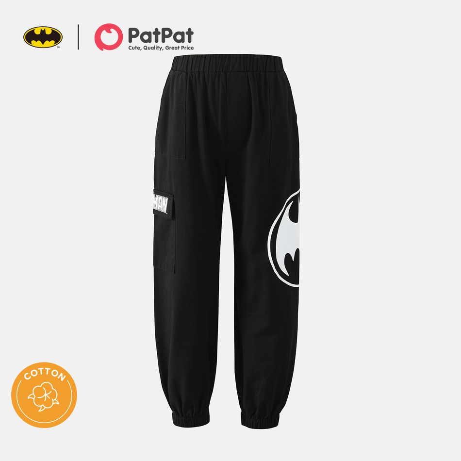Justice League Kid Boy 100% Cotton Logo Print Pocket Design Cargo Pants Black