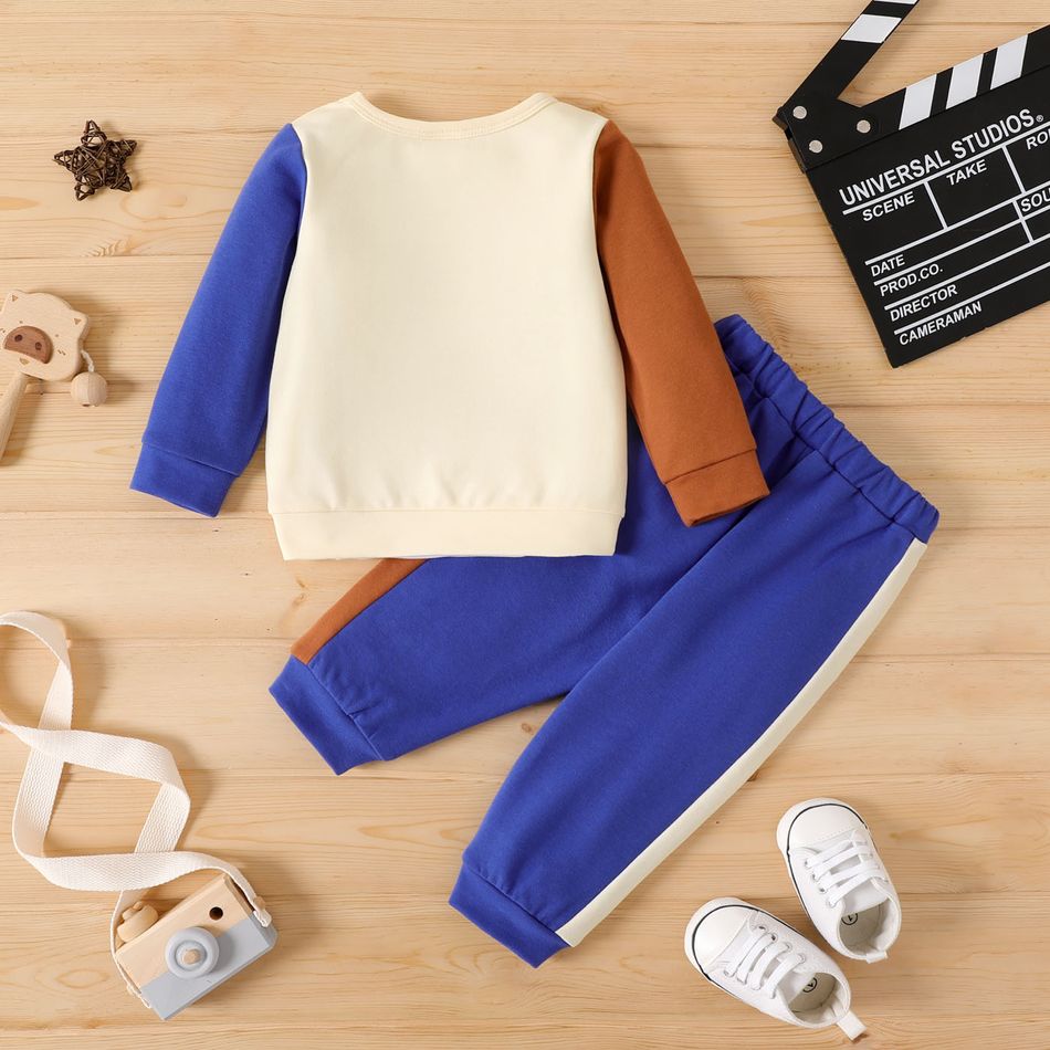 2pcs Baby Boy Long-sleeve Colorblock Sweatshirt and Sweatpants Set Color block big image 2