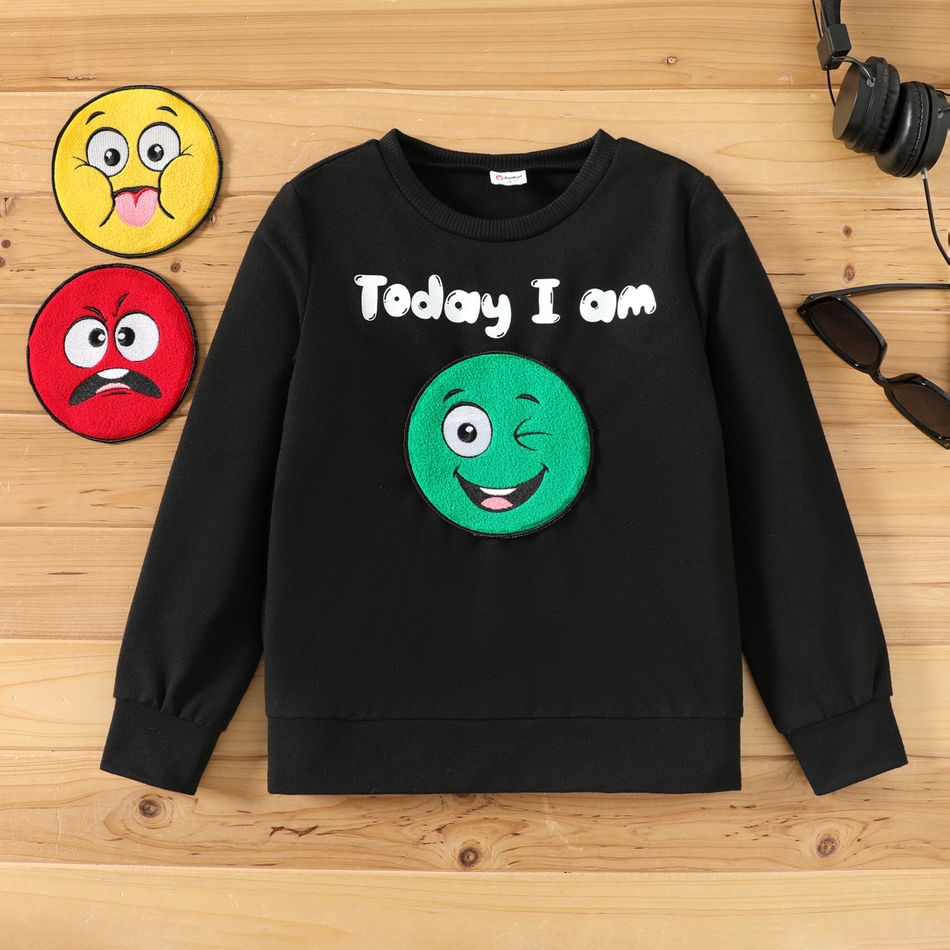Kid Boy/Kid Girl Face Graphic Embroidered Removable Velcro closure Design Sweatshirt ( 3 Patch is included) Black big image 2