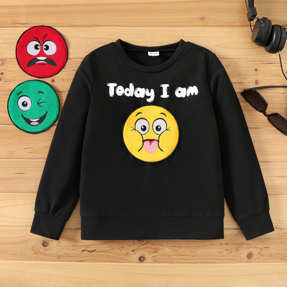 Kid Boy/Kid Girl Face Graphic Embroidered Removable Velcro closure Design Sweatshirt ( 3 Patch is included) Black big image 4