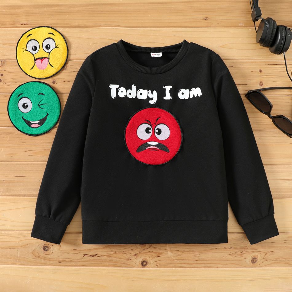 Kid Boy/Kid Girl Face Graphic Embroidered Removable Velcro closure Design Sweatshirt ( 3 Patch is included) Black big image 3