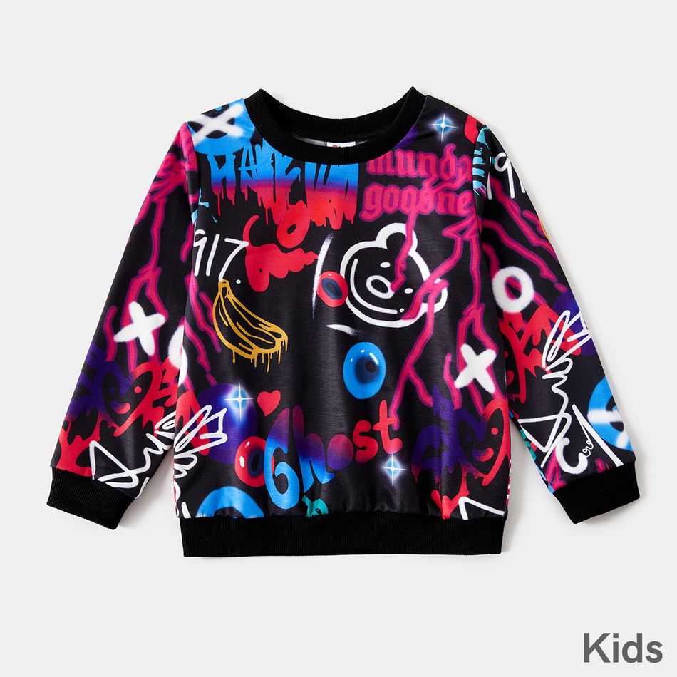Family Matching Allover Graffiti Print Long-sleeve Pullover Sweatshirts Colorful big image 7