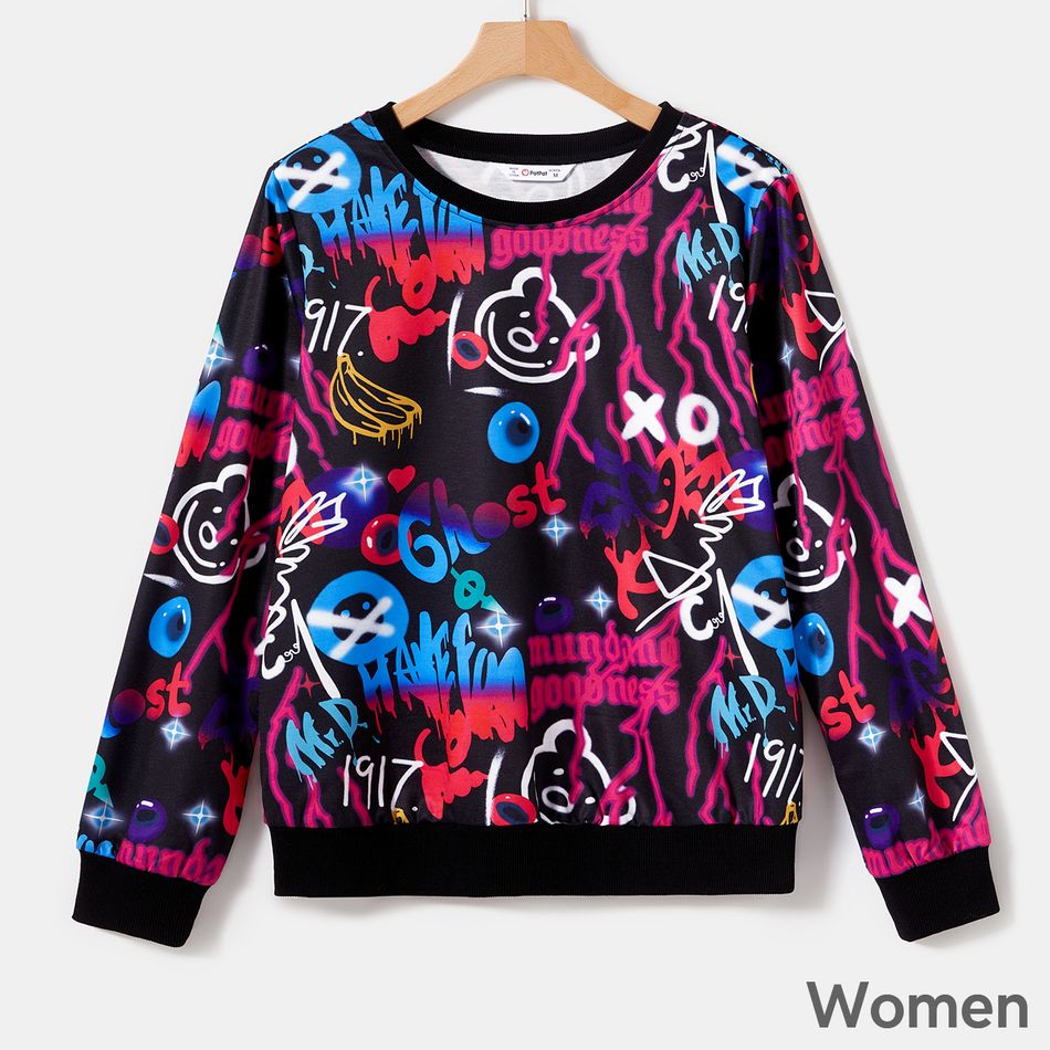 Family Matching Allover Graffiti Print Long-sleeve Pullover Sweatshirts Colorful big image 6