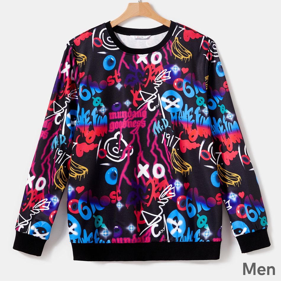 Family Matching Allover Graffiti Print Long-sleeve Pullover Sweatshirts Colorful big image 2