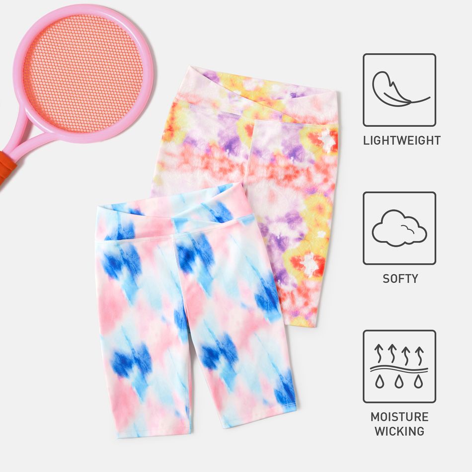 Calças legging macias elásticas elásticas tingidas de menina de tecido de poliéster de roupa ativa para crianças Pó azul big image 2