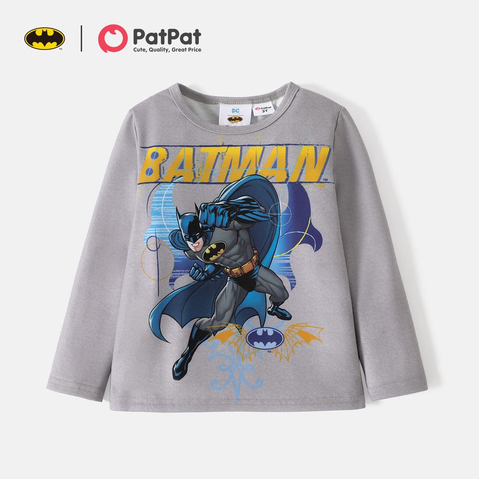 تي شيرت باتمان للأطفال الصغار مطبوع عليه حروف طويلة الأكمام أو بنطلون مطاطي اللون الرمادي