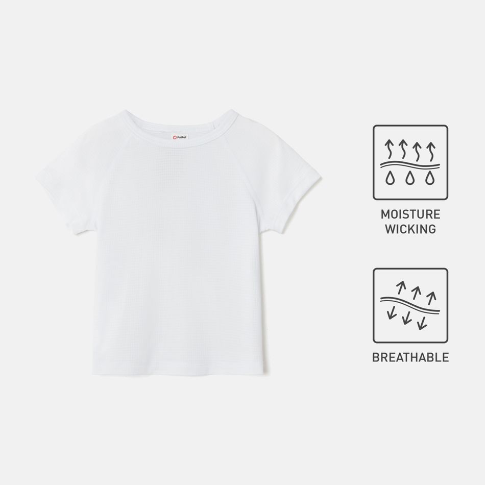 Activewear Moisture Wicking Baby Boy/Girl Solid Round Neck Short-sleeve T-shirt White