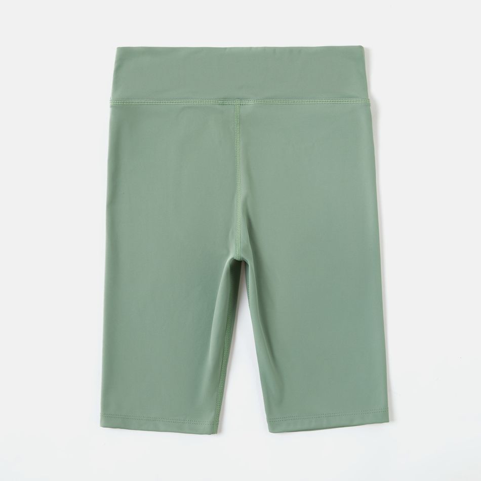 Activewear 4-way Stretch Kid Girl Solid Color High Elasticity Leggings Shorts Green big image 2