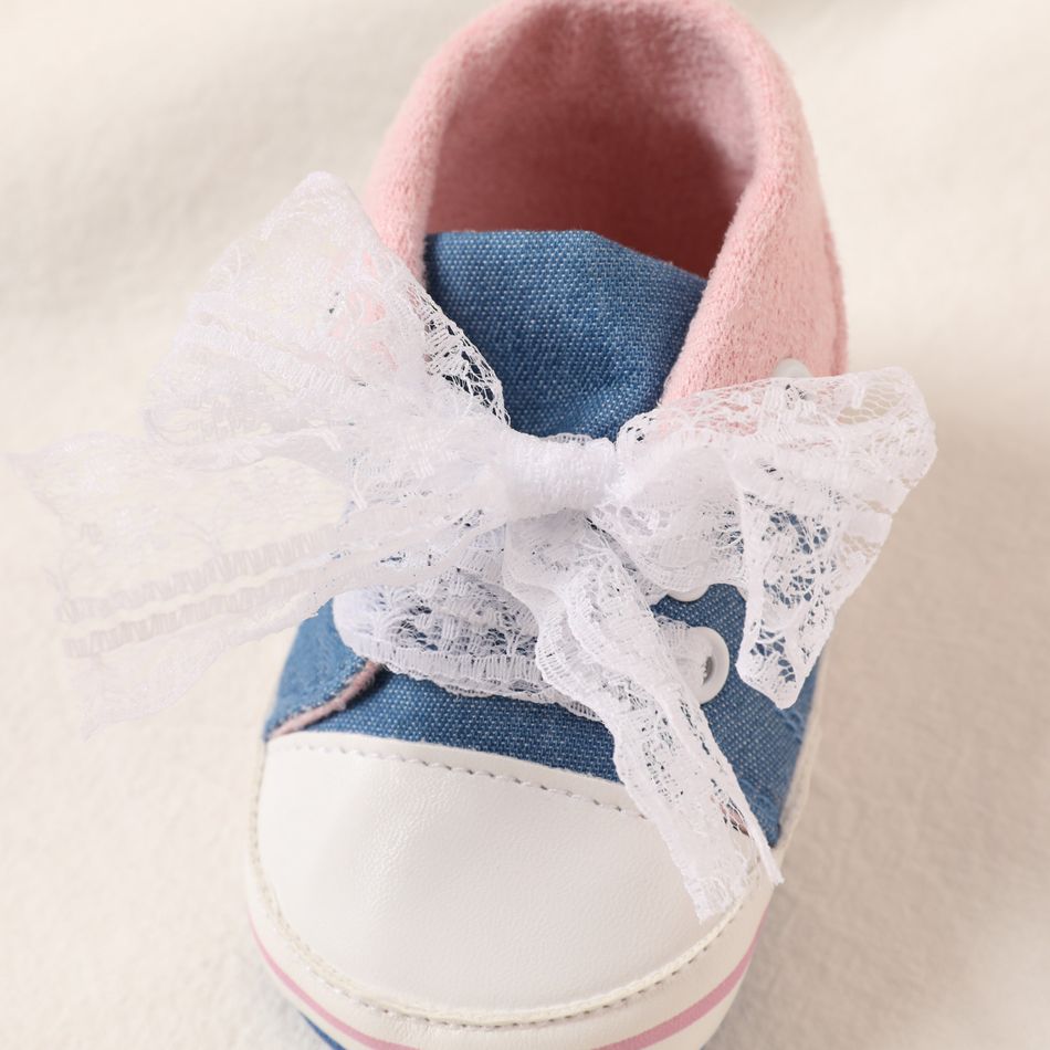 Baby / Toddler Lace Tie Floral Embroidered Prewalker Shoes Blue big image 3