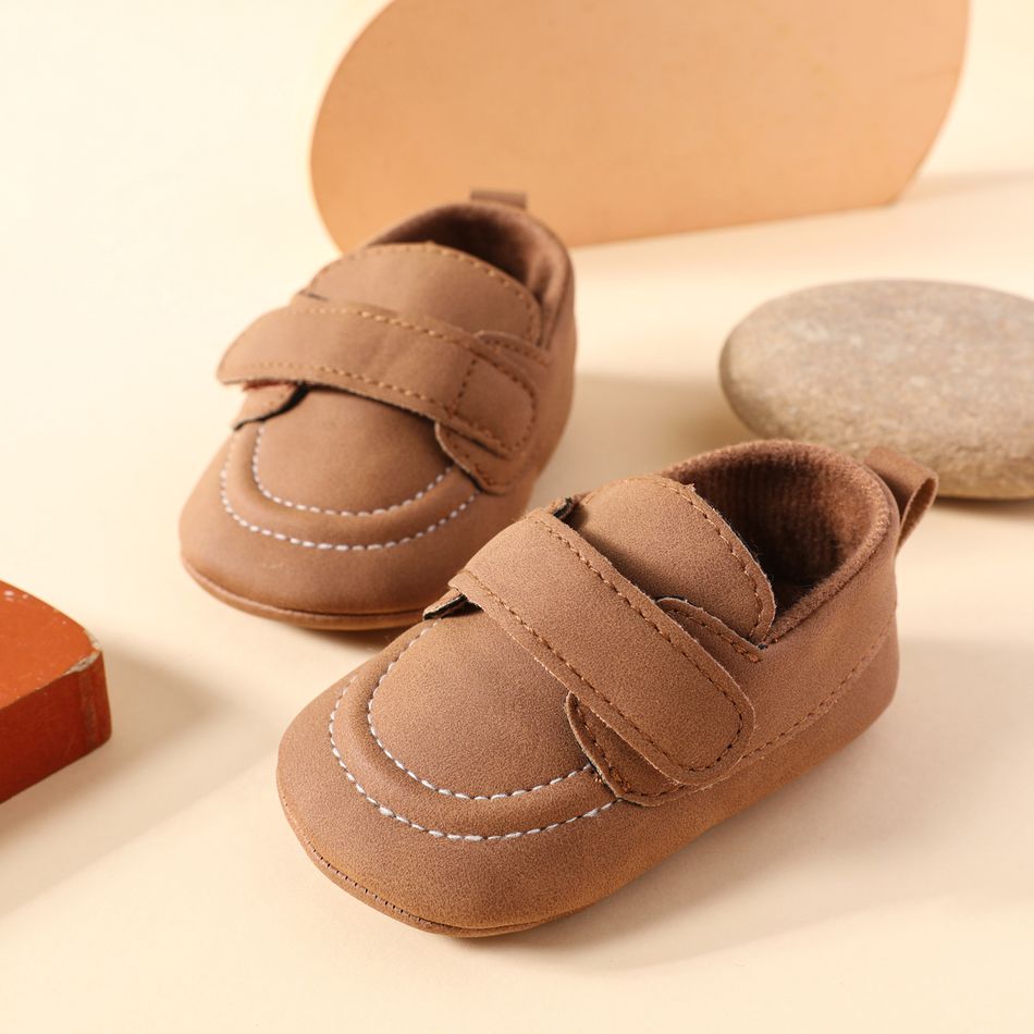 Baby / Toddler Simple Plain Velcro Prewalker Shoes Brown big image 1