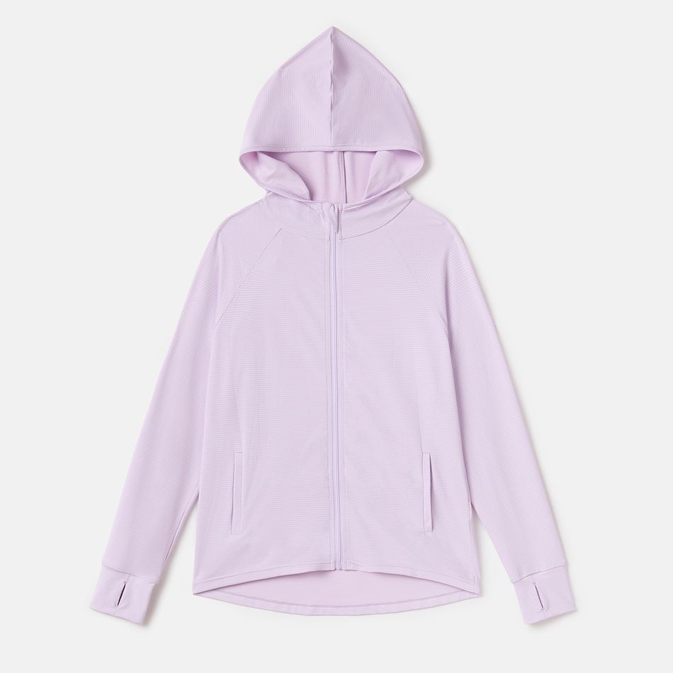 Activewear Anti-UV Kid Boy/Kid Girl Solid Color Sun Protection Zipper Hooded Jacket Light Purple