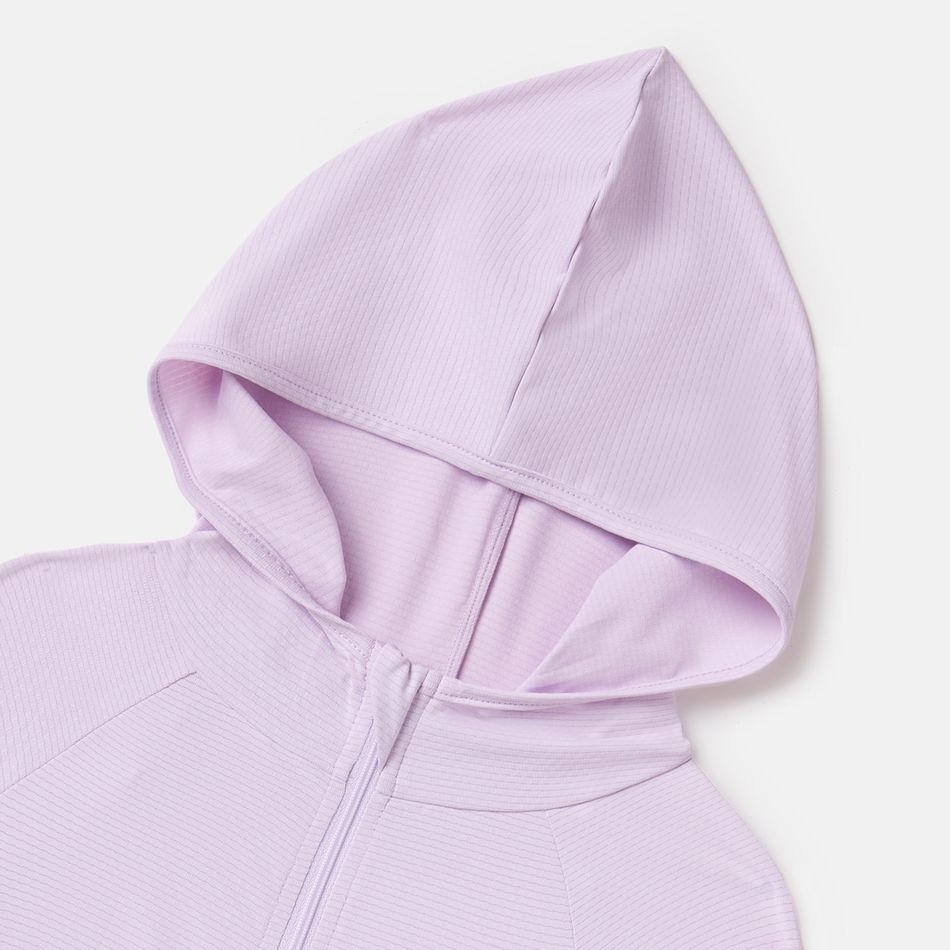 Activewear Anti-UV Kid Boy/Kid Girl Solid Color Sun Protection Zipper Hooded Jacket Light Purple big image 5