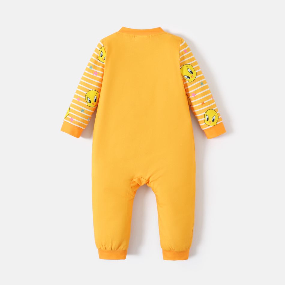 Looney Tunes Baby Boy/Girl Striped Spliced Long-sleeve Zip Jumpsuit Yellow big image 3