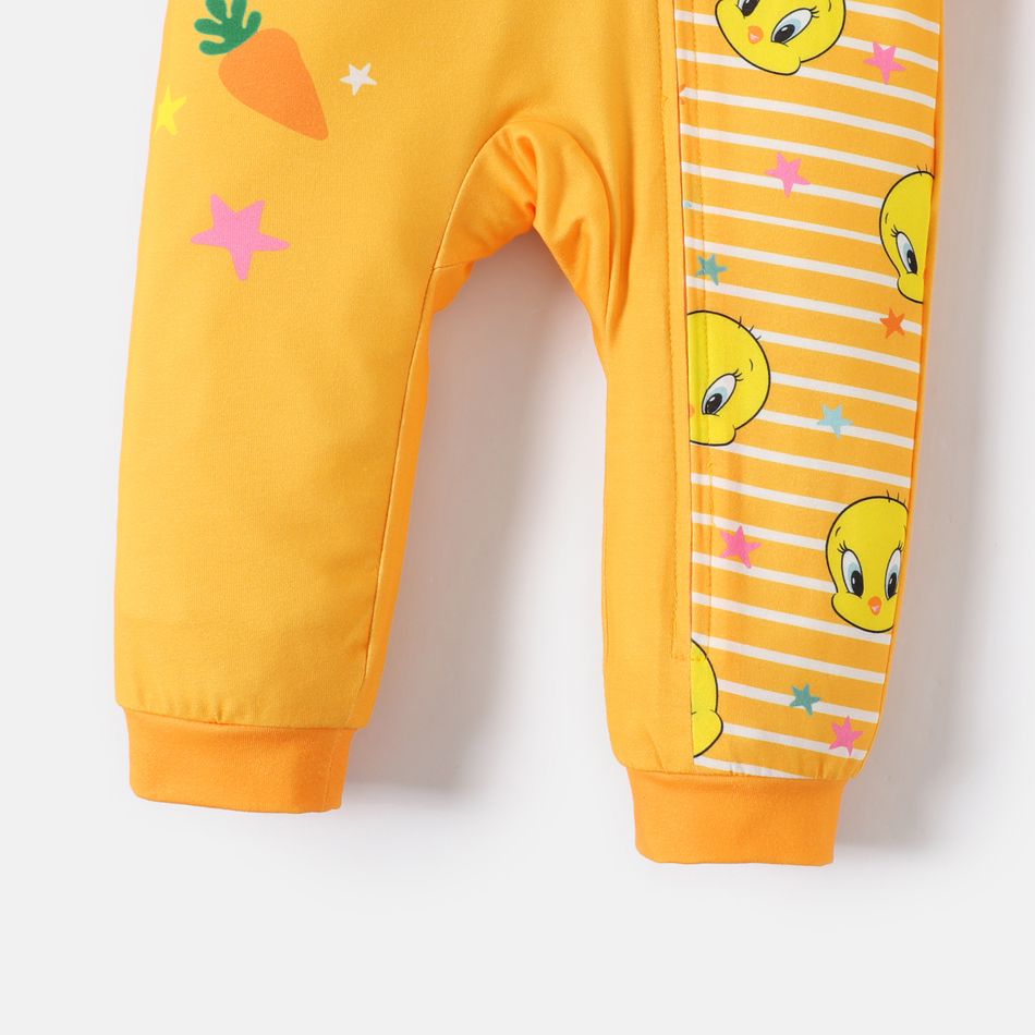 Looney Tunes Baby Boy/Girl Striped Spliced Long-sleeve Zip Jumpsuit Yellow big image 5