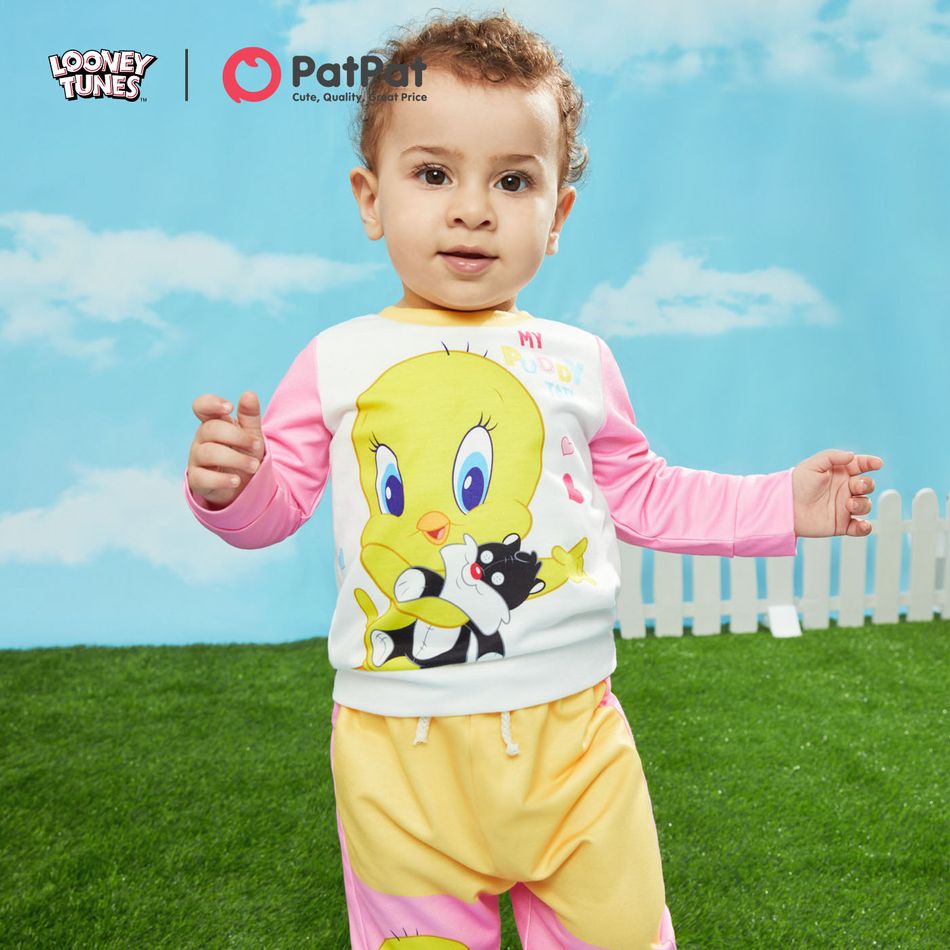 Looney Tunes 2pcs Baby Boy/Girl Long-sleeve Graphic Sweatshirt and Pants Set LightYellow big image 3