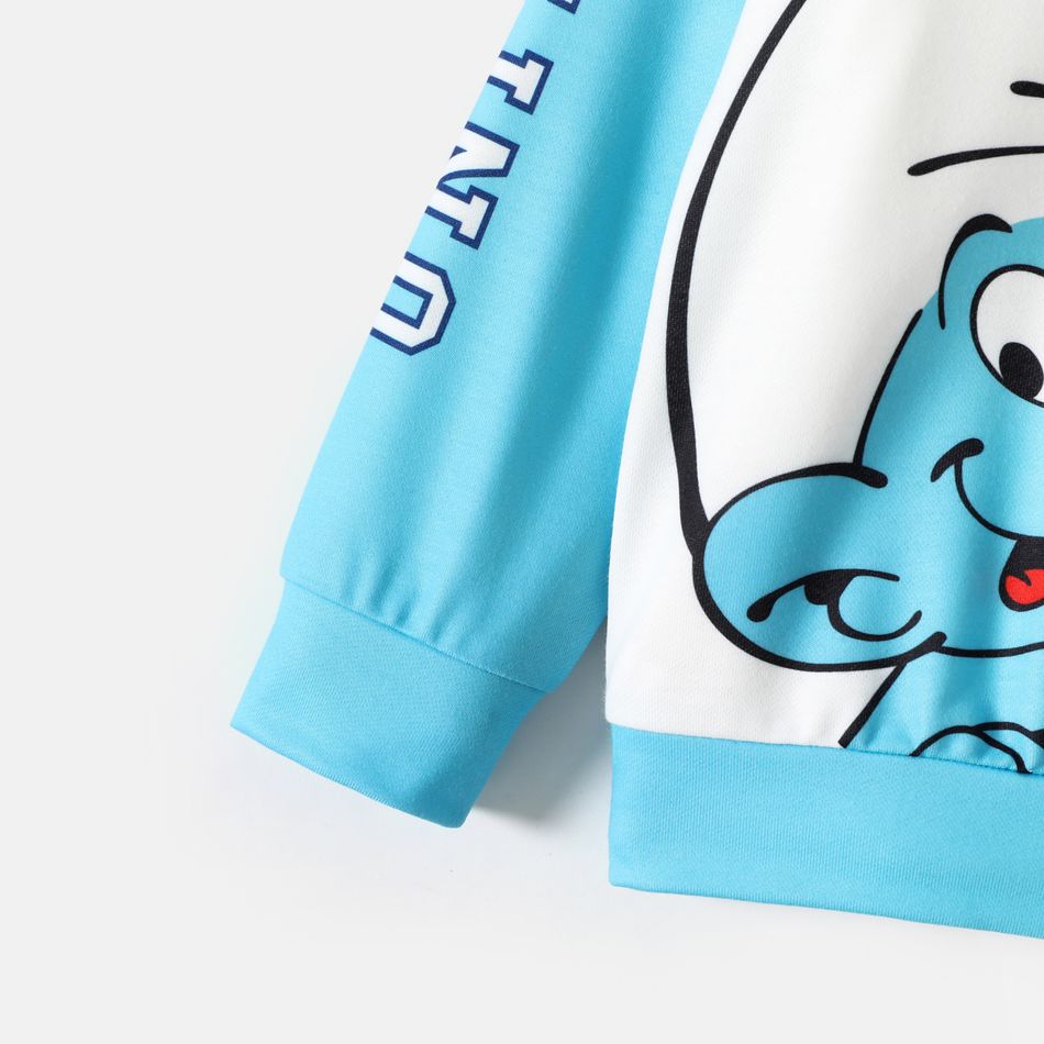 Smurfs Toddler Girl/Boy Letter Print Colorblock Hooded Sweatshirt Blue big image 6