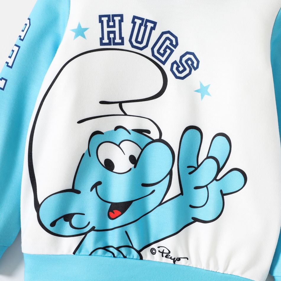 Smurfs Toddler Girl/Boy Letter Print Colorblock Hooded Sweatshirt Blue big image 5