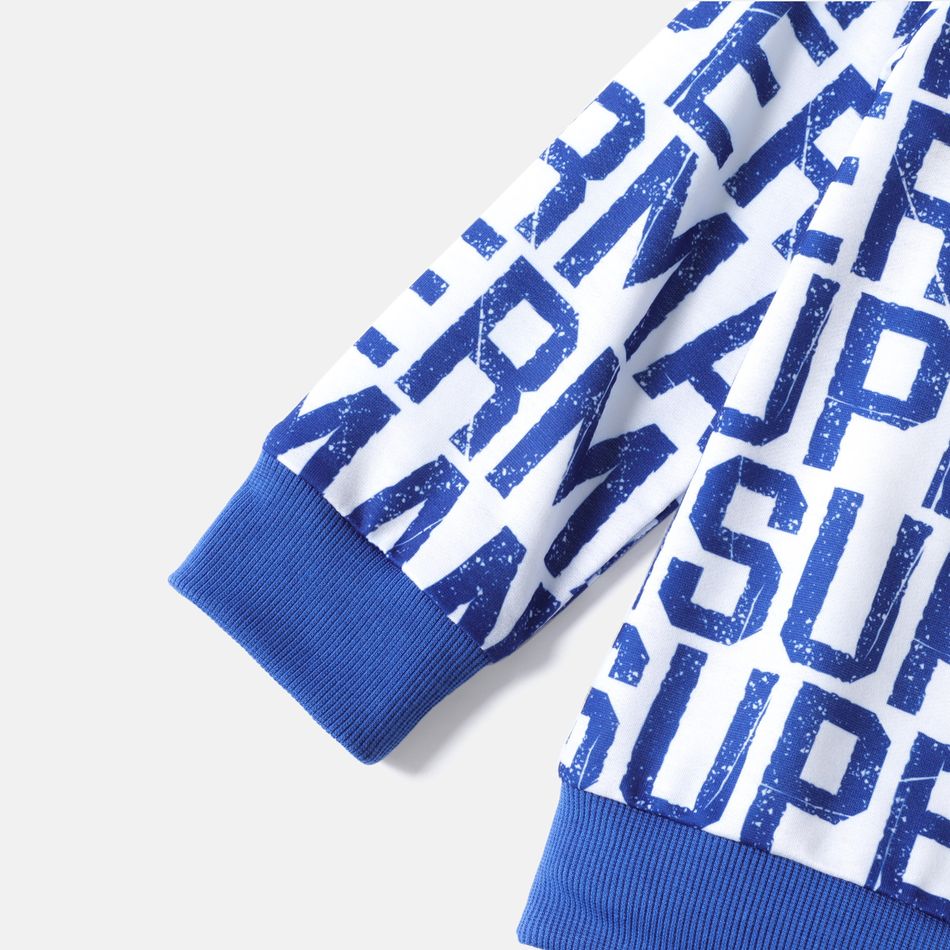 Superman 2pcs Toddler Boy Allover Letter Print Pullover Sweatshirt and Elasticized Blue Pants Set Blue big image 4