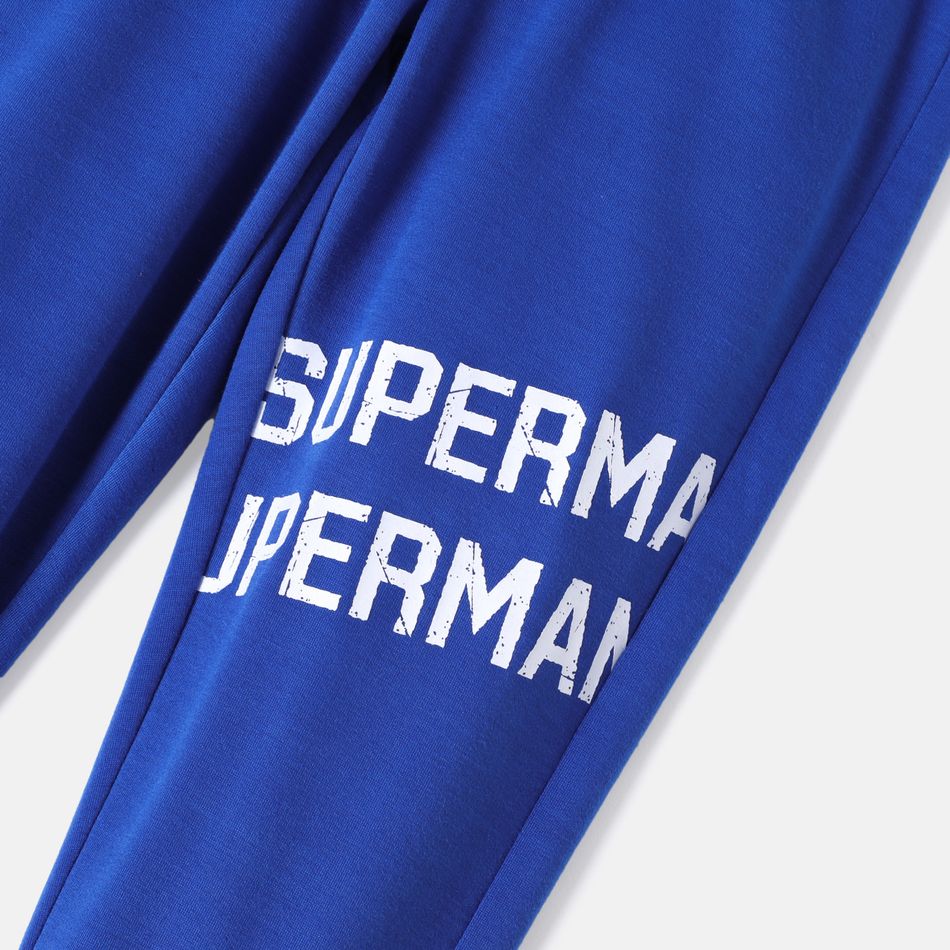 Superman 2pcs Toddler Boy Allover Letter Print Pullover Sweatshirt and Elasticized Blue Pants Set Blue