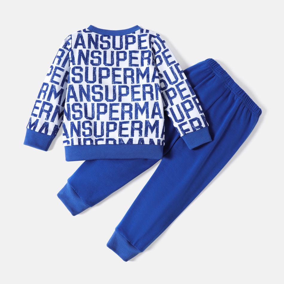 Superman 2pcs Toddler Boy Allover Letter Print Pullover Sweatshirt and Elasticized Blue Pants Set Blue big image 2