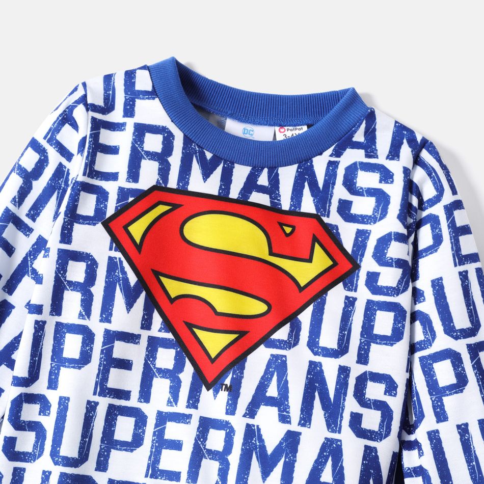Superman 2pcs Toddler Boy Allover Letter Print Pullover Sweatshirt and Elasticized Blue Pants Set Blue big image 3