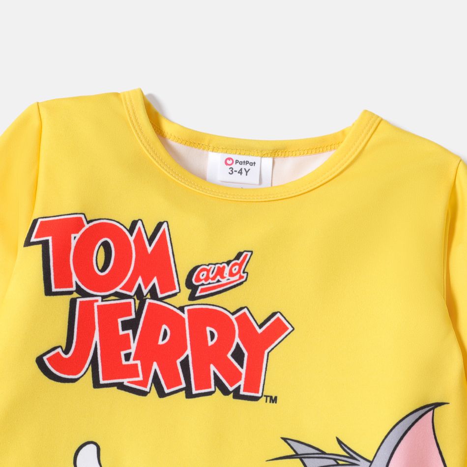 Tom and Jerry 2pcs Toddler Boy Letter Print Long-sleeve Tee and Black Pants Set Yellow big image 3