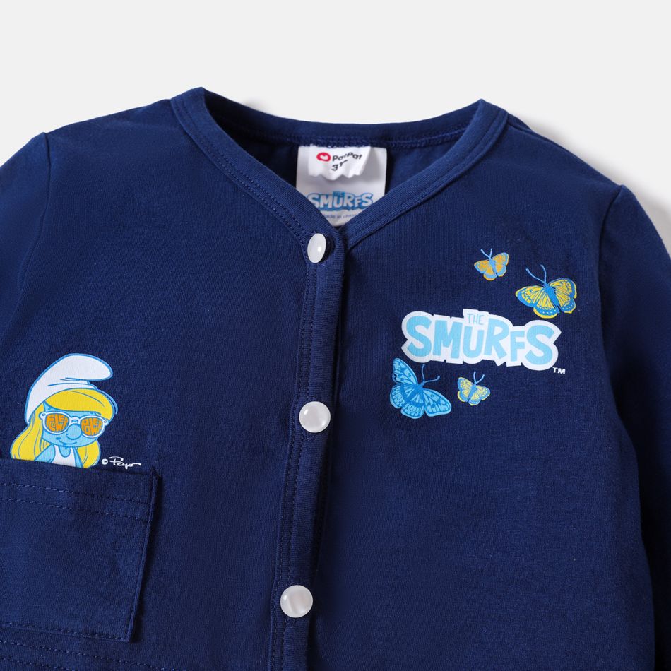 Smurfs 2pcs Toddler Girl Butterfly Print Long-sleeve Dress and Button Design Cotton Cardigan Set Tibetanblue big image 4