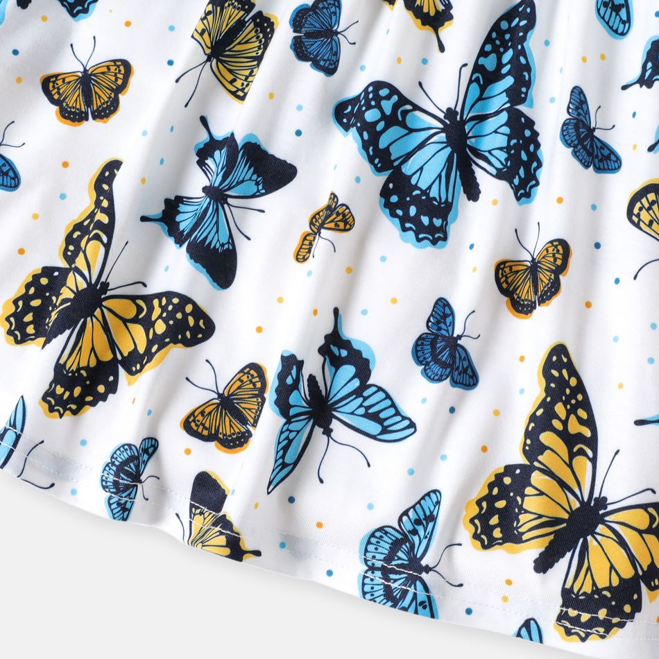 Smurfs 2pcs Toddler Girl Butterfly Print Long-sleeve Dress and Button Design Cotton Cardigan Set Tibetanblue