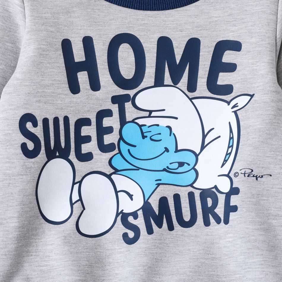 Smurfs 2pcs Toddler Boy Letter Print Cotton Sweatshirt and Pants Set flowergrey big image 5
