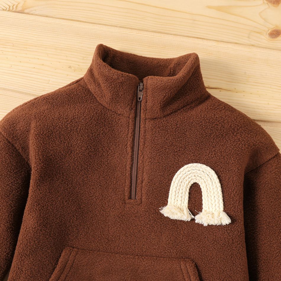 Baby Boy Rainbow Design Solid Long-sleeve Fleece Sweatshirt Brown big image 4