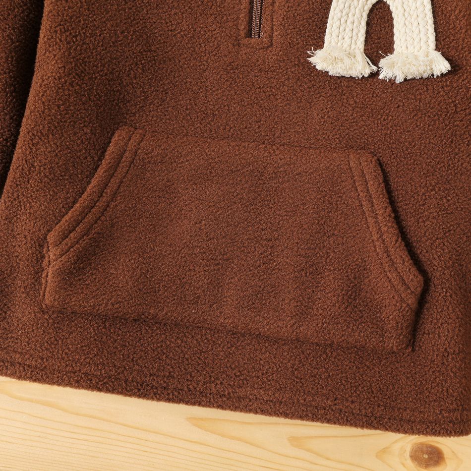 Baby Boy Rainbow Design Solid Long-sleeve Fleece Sweatshirt Brown big image 5