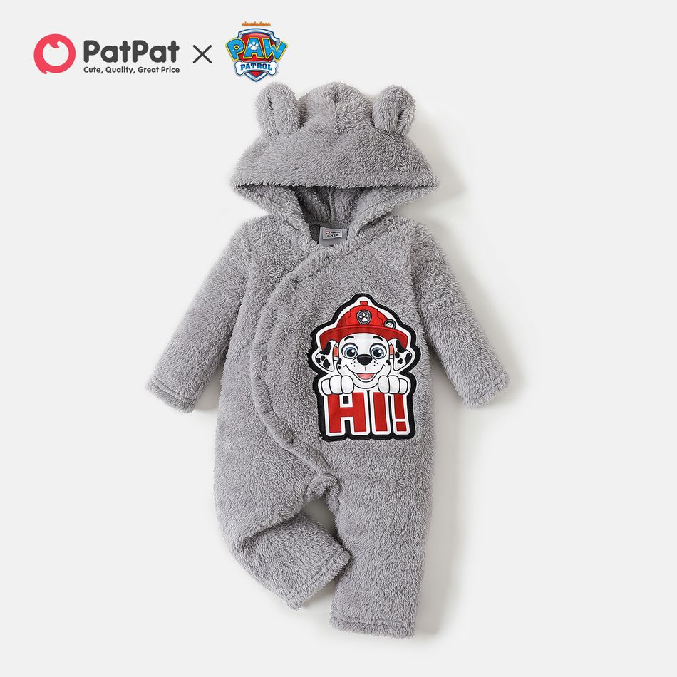 PAW Patrol Little Boy/Girl Puppy Front Buttons Fluffy Thicken Jumpsuit Light Grey big image 1