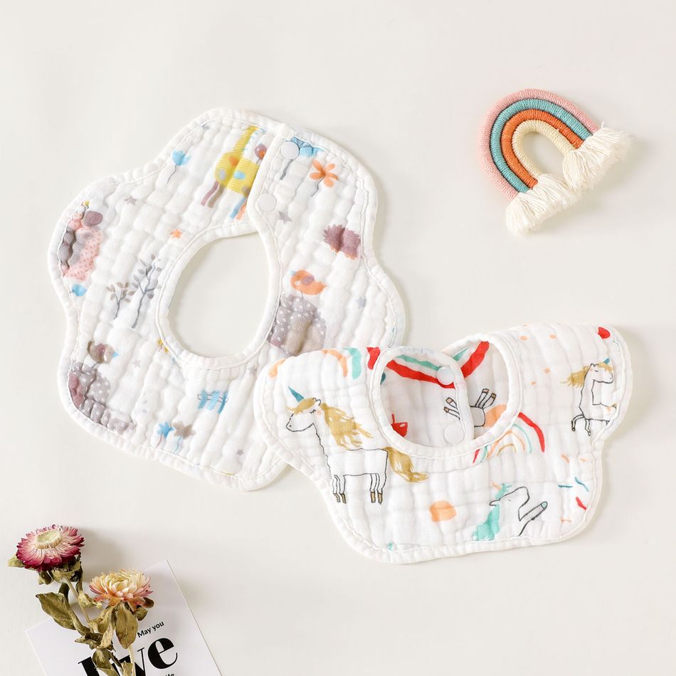 Babadores de algodão de bebê de 2 pacotes em forma de pétala Babadores de baba de bandana de 8 camadas para alimentação, baba e dentição Multicolorido big image 11