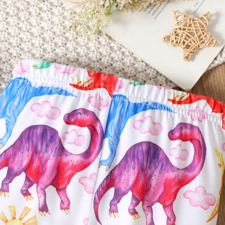 2pcs Toddler Girl Ruffled High Low Long Bell sleeves Tee and Animal Dinosaur Print Leggings Set Colorful big image 4