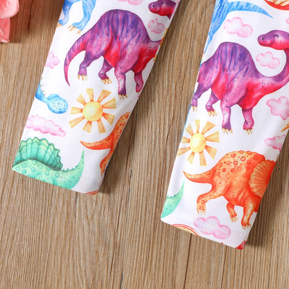 2pcs Toddler Girl Ruffled High Low Long Bell sleeves Tee and Animal Dinosaur Print Leggings Set Colorful
