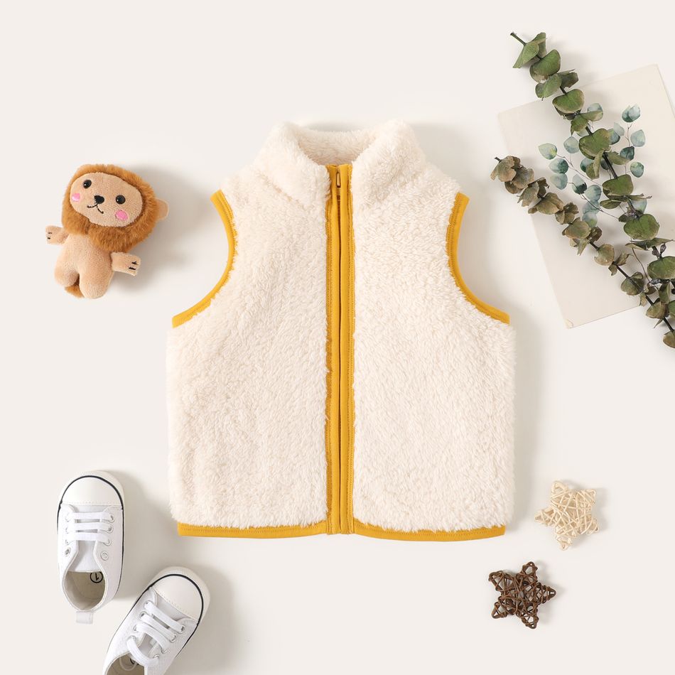 3pcs Baby Boy 95% Cotton Long-sleeve Allover Animal Print Romper Fuzzy Vest with Solid Pants Set Color block big image 12