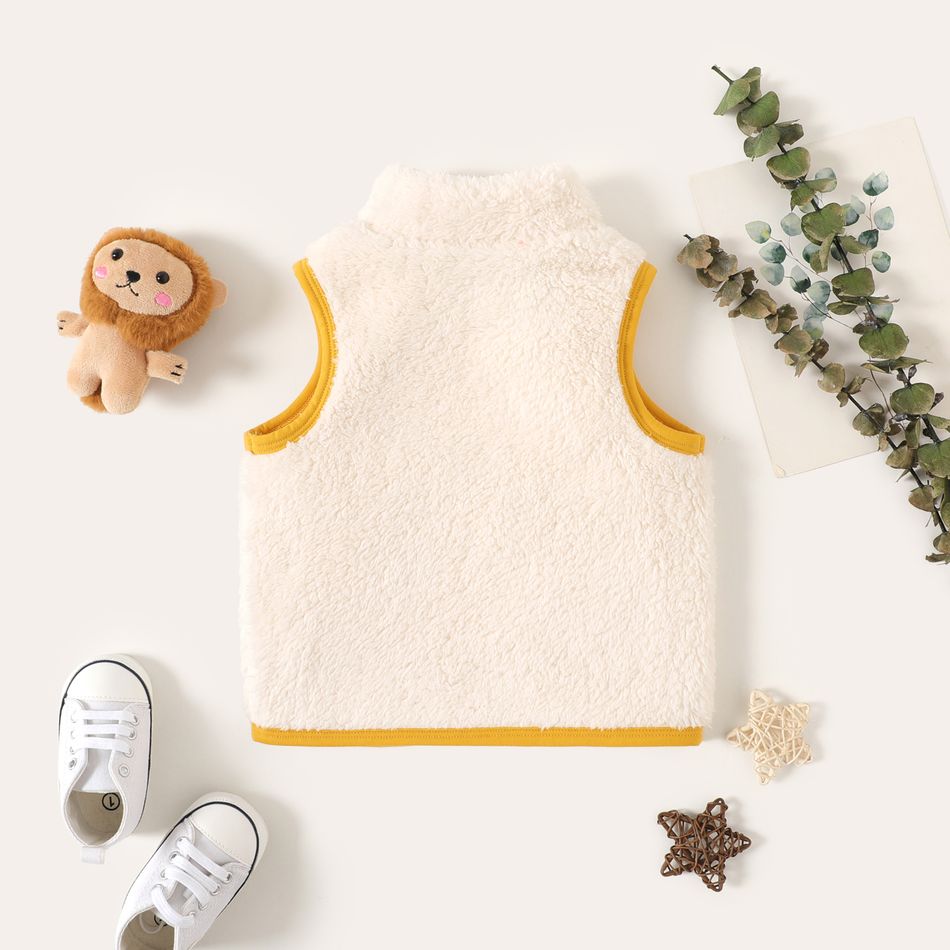 3pcs Baby Boy 95% Cotton Long-sleeve Allover Animal Print Romper Fuzzy Vest with Solid Pants Set Color block big image 13