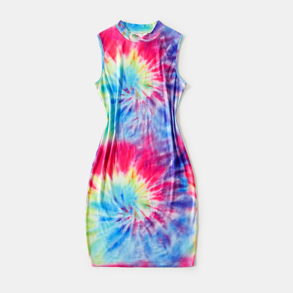 Colorful Tie Dye Mock Neck Bodycon Tank Dress for Mom and Me Colorful big image 2