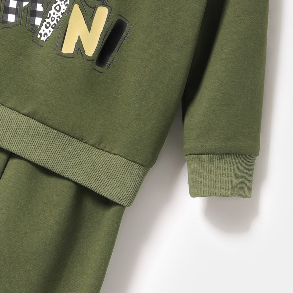 Mommy and Me Figure & Letter Print Green Long-sleeve Hoodie Dress Army green big image 8