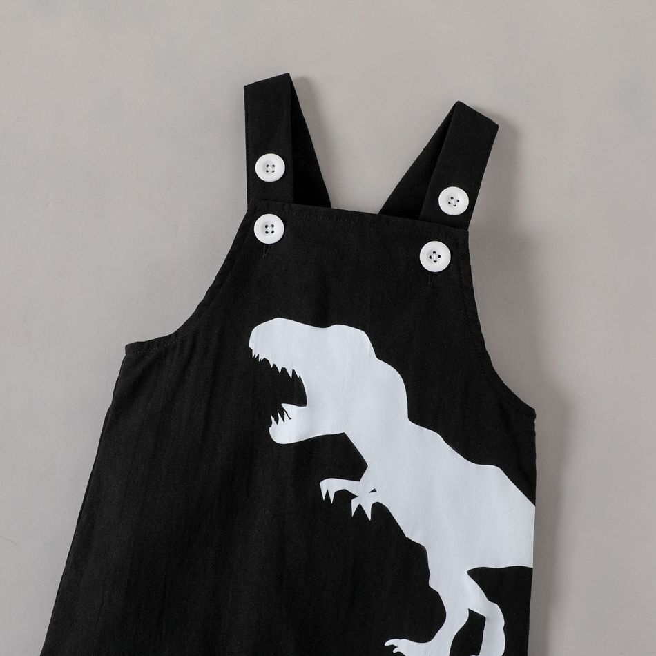 2pcs Baby Boy 100% Cotton Dinosaur Print Overalls and Long-sleeve Button Up Shirt Set Color block big image 4