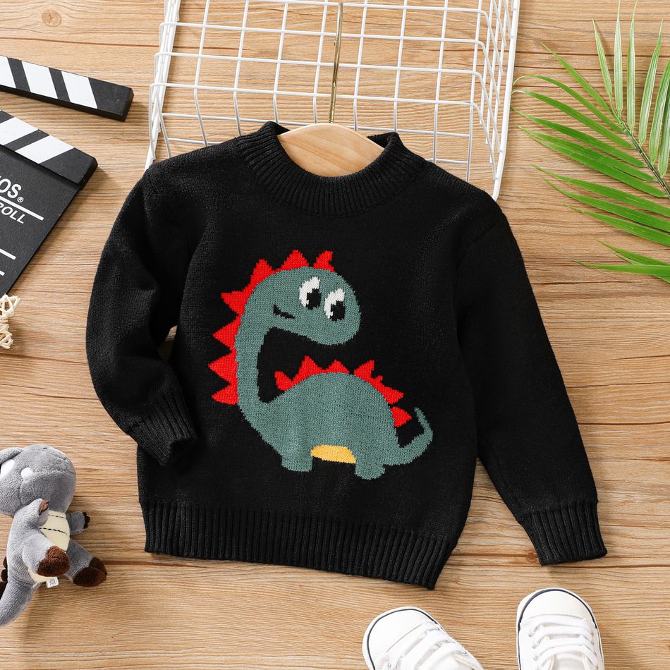 Baby Boy Dinosaur Pattern Black Long-sleeve Knitted Pullover Sweater Black