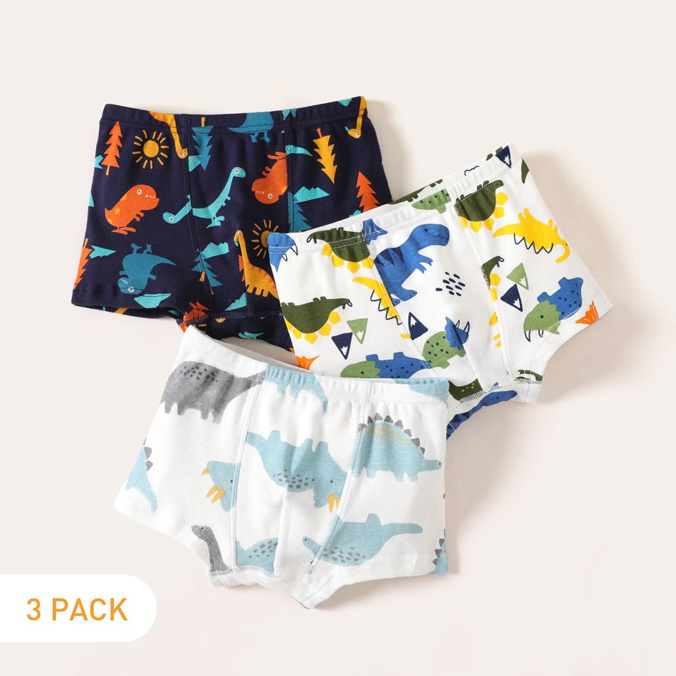 3-Pack Kid Boy Animal Dinosaur Print Boxer Briefs Underwear Multi-color