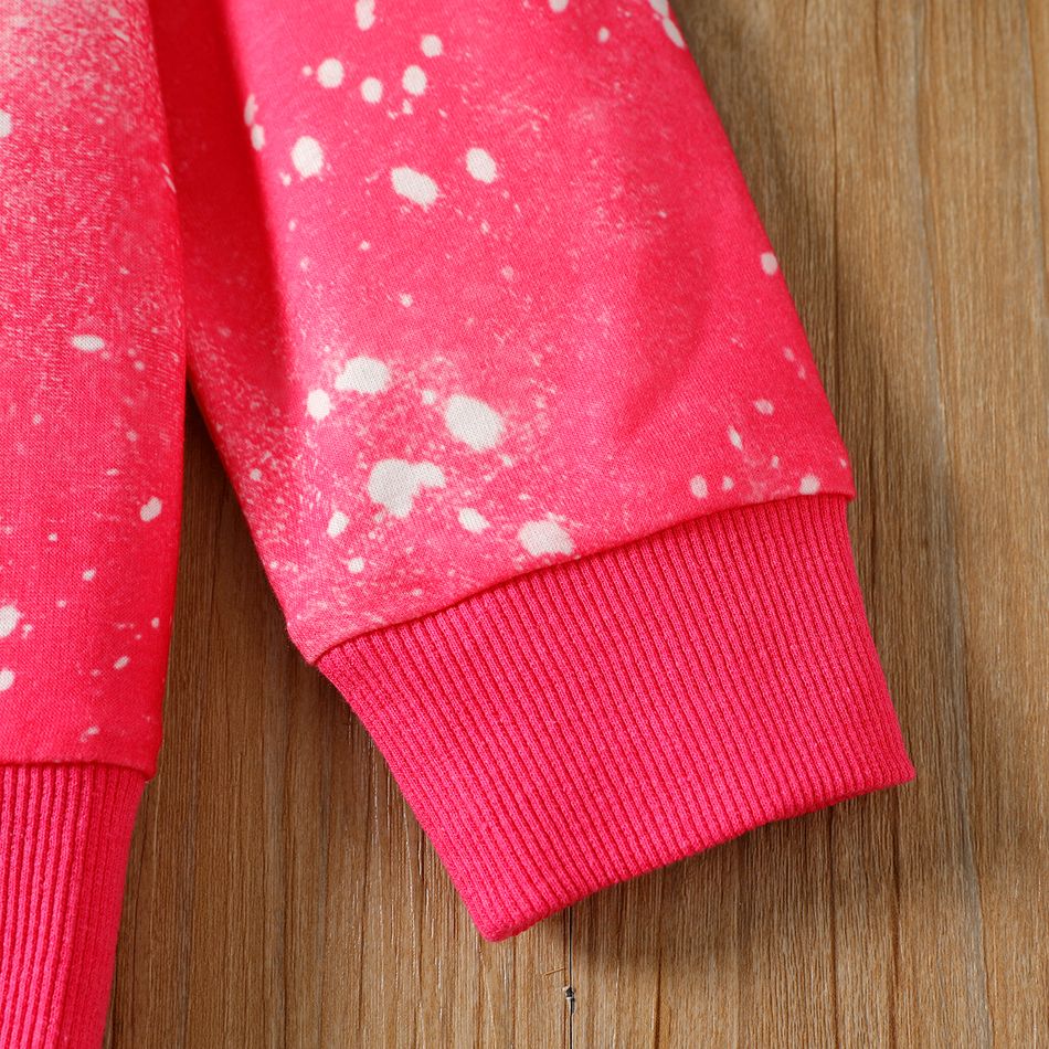 Kid Girl Cartoon Tie Dyed/ Leopard Print Pullover Sweatshirt Hot Pink big image 5