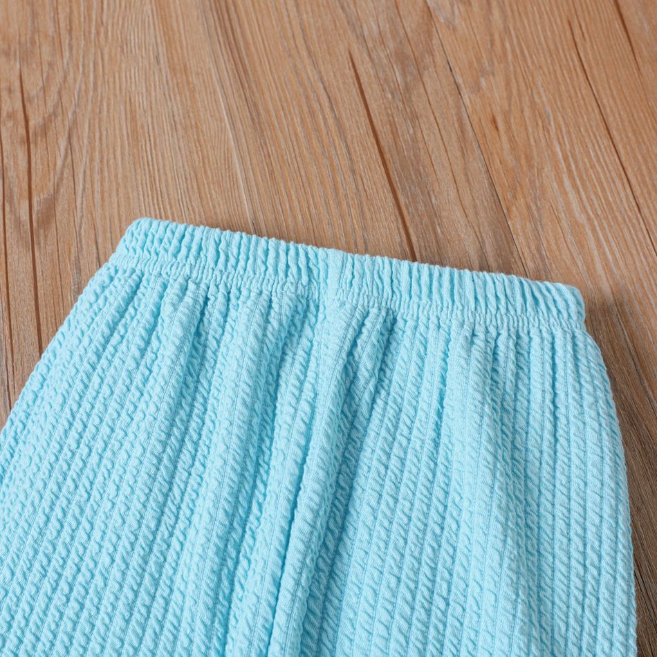 2pcs Toddler Girl Solid Color Textured Sweatshirt and Elasticized Pants Set Lakeblue big image 6