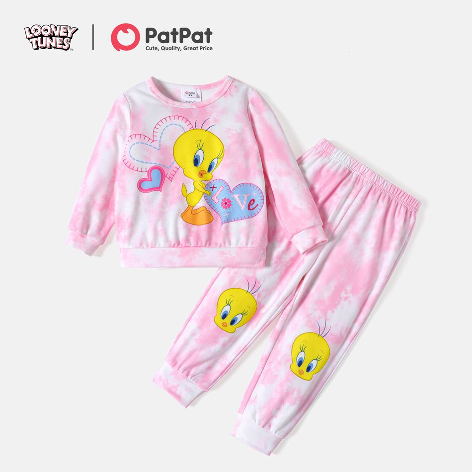Looney Tunes 2pcs Toddler Girl Allover Print Pullover Sweatshirt and Pants Set Pink big image 1