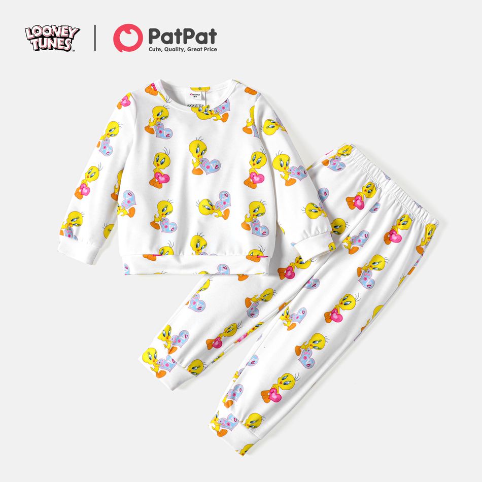 Looney Tunes 2pcs Toddler Girl Allover Print Pullover Sweatshirt and Pants Set White